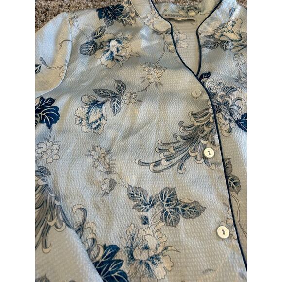 Vintage MORGAN TAYLOR Size S 3 PC PAJAMA & ROBE SET TOP & PANTS Floral Blue J23 - Picture 5 of 9